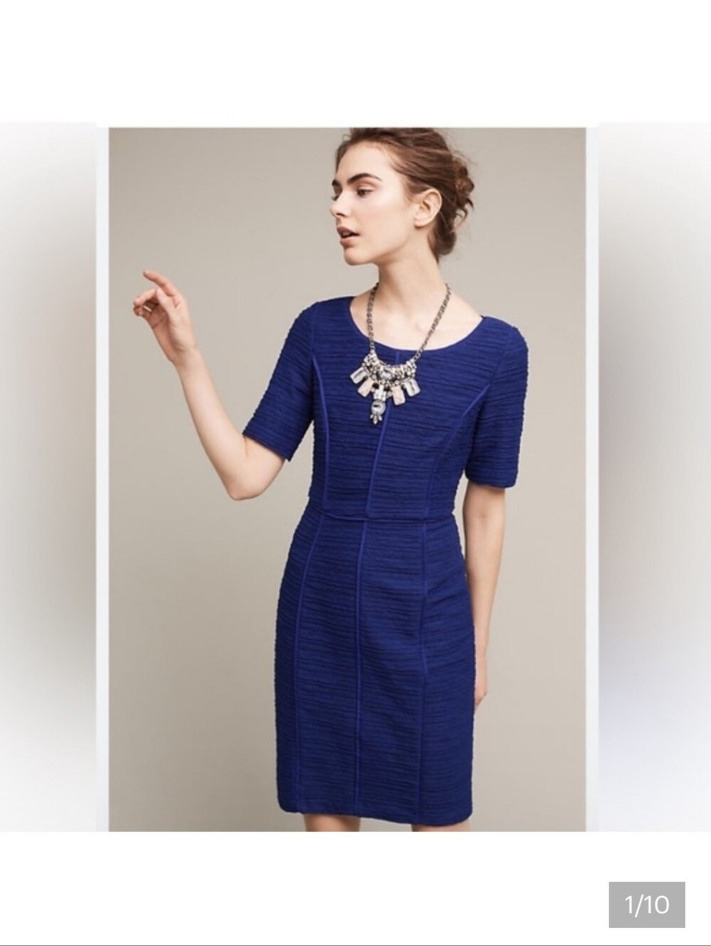 Anthropologie Royal Blue Textured Sheath Midi Dress